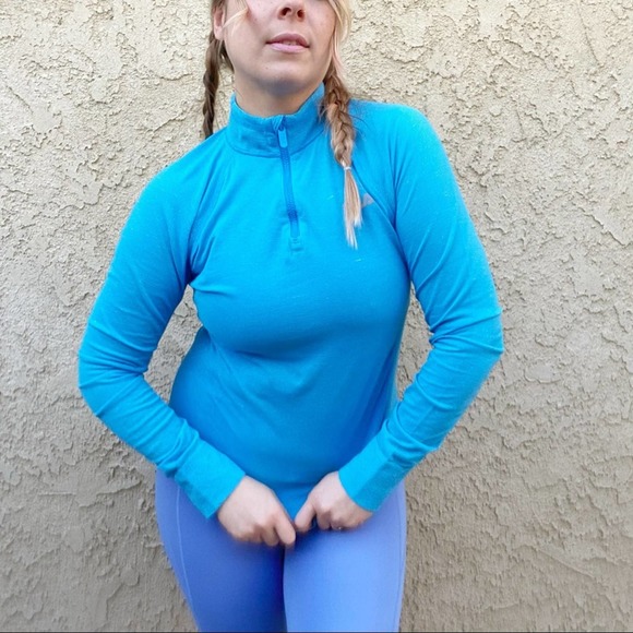 Fila Y2K aqua blue sparkle glitter 1/4 zip ruched athleisure activewear top Sz M - Picture 1 of 15